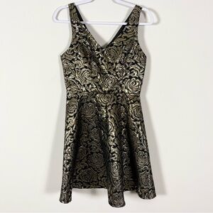 Rhyme Los Angeles Womens Black Gold Floral Dress Size Small Holiday Christmas